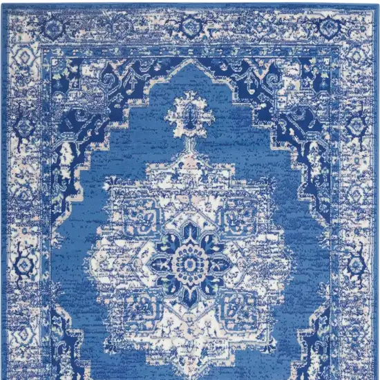 Navy Blue And Ivory Floral Area Rug Photo 6