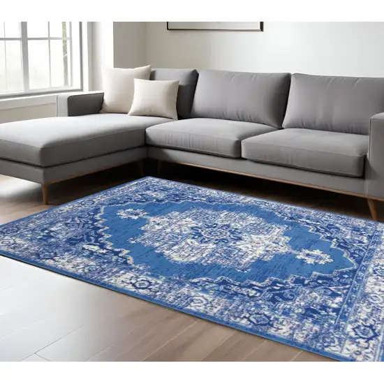 Navy Blue And Ivory Floral Area Rug Photo 1
