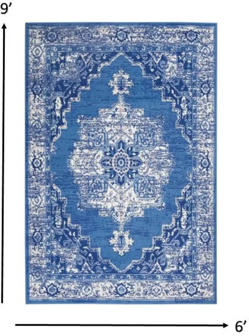 Navy Blue and Ivory Persian Medallion Area Rug Photo 4