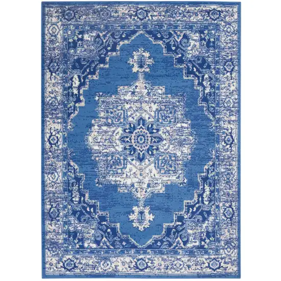 Navy Blue And Ivory Floral Area Rug Photo 2