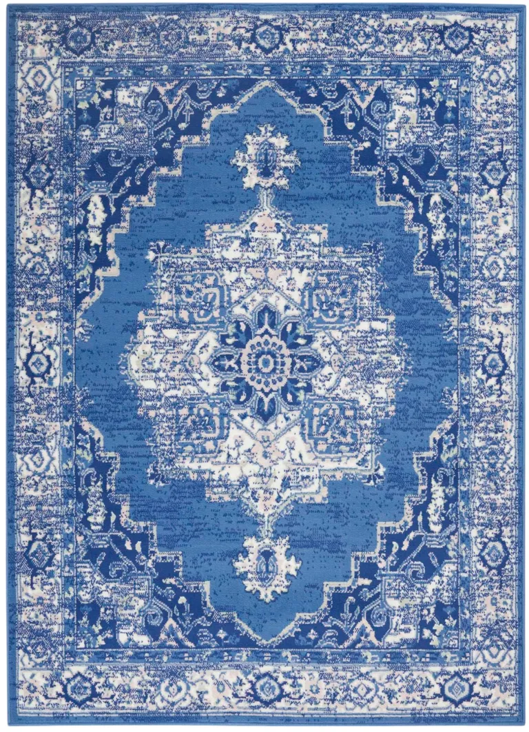 Navy Blue and Ivory Persian Medallion Area Rug Photo 2