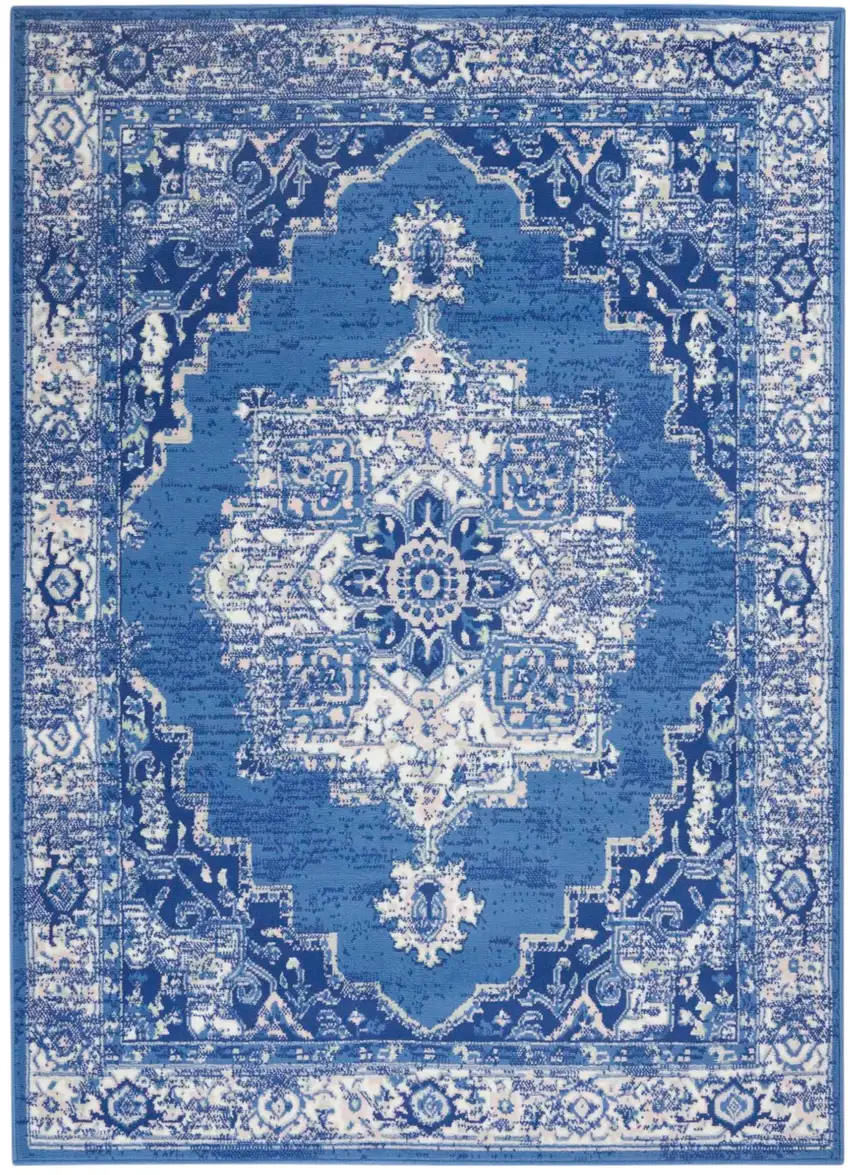 Navy Blue And Ivory Floral Area Rug Photo 2
