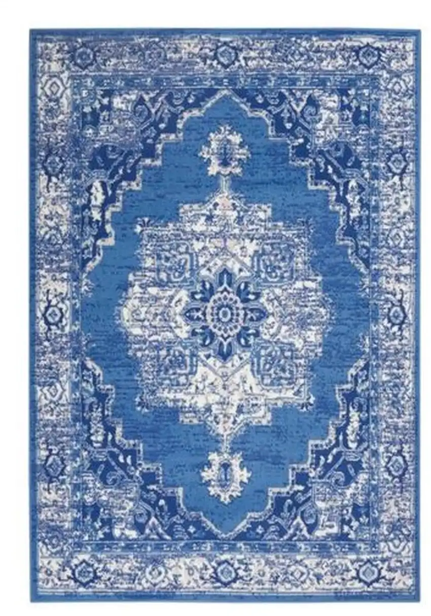 Navy Blue Floral Dhurrie Area Rug Photo 5