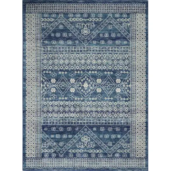 Navy Blue And Ivory Tribal Area Rug Photo 8