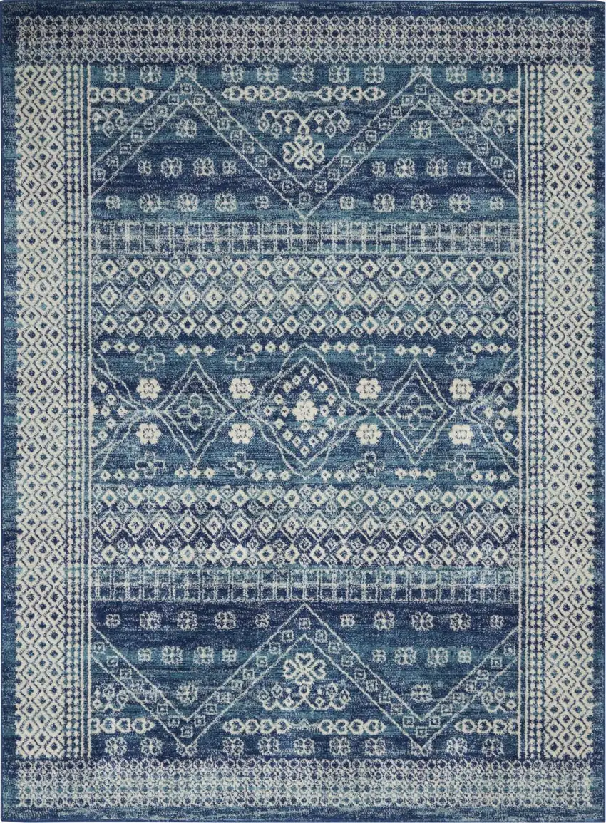 Navy Blue And Ivory Tribal Area Rug Photo 8