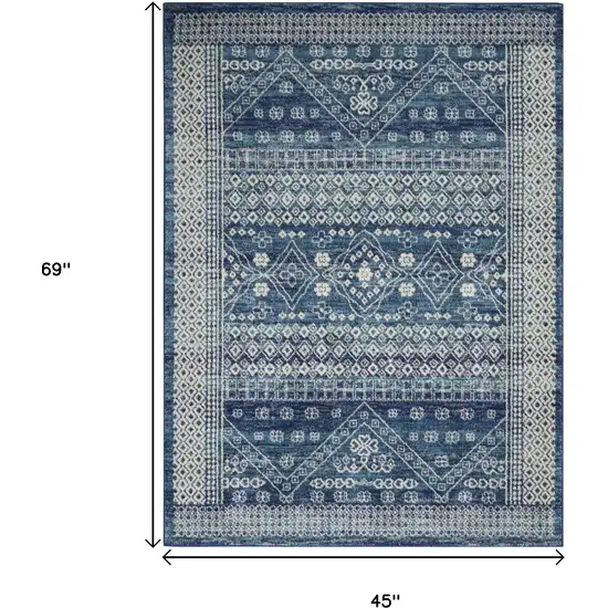 Navy Blue And Ivory Tribal Area Rug Photo 3