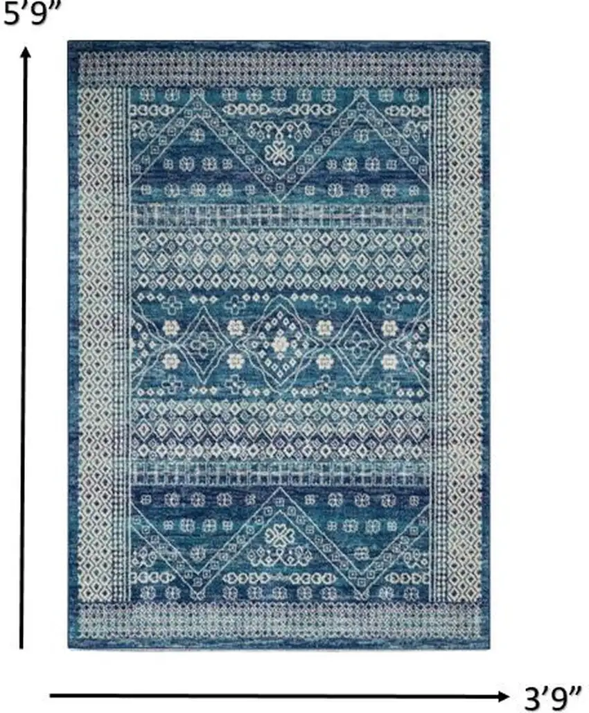Navy Blue and Ivory Persian Motifs Area Rug Photo 6