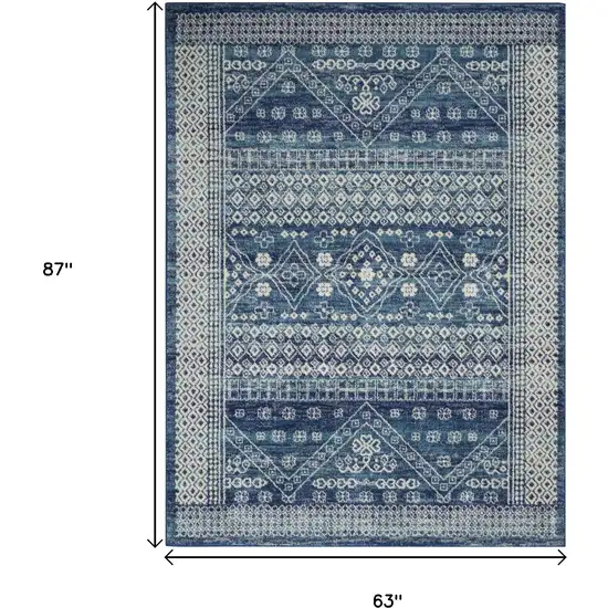 Navy Blue And Ivory Tribal Area Rug Photo 3