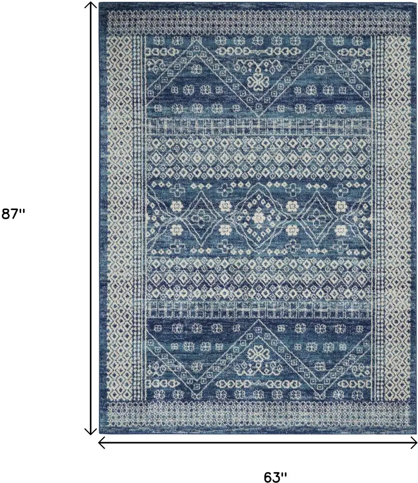 Navy Blue And Ivory Tribal Area Rug Photo 3