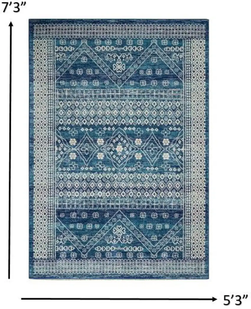 Navy Blue and Ivory Persian Motifs Area Rug Photo 6