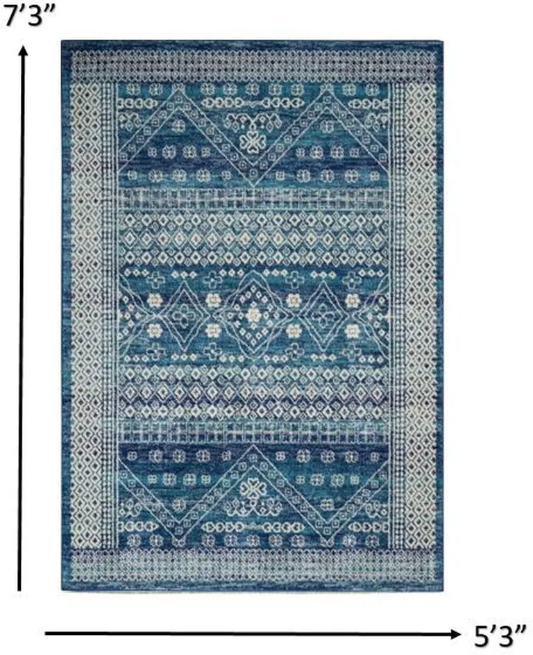 Navy Blue and Ivory Persian Motifs Area Rug Photo 1