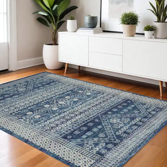 Navy Blue And Ivory Tribal Area Rug Photo 1