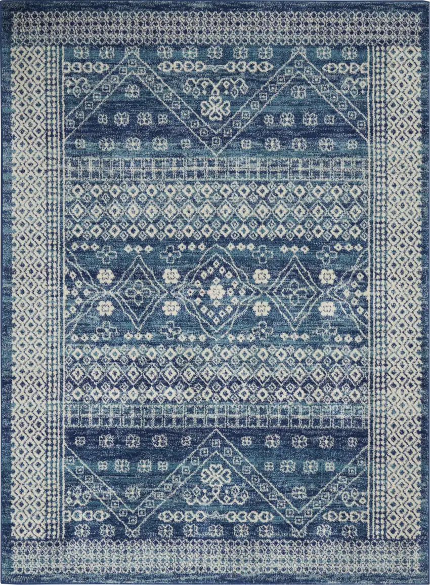 Navy Blue And Ivory Tribal Area Rug Photo 1