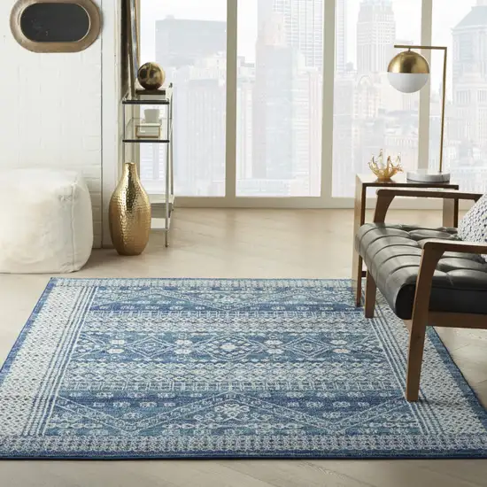 Navy Blue And Ivory Tribal Area Rug Photo 7