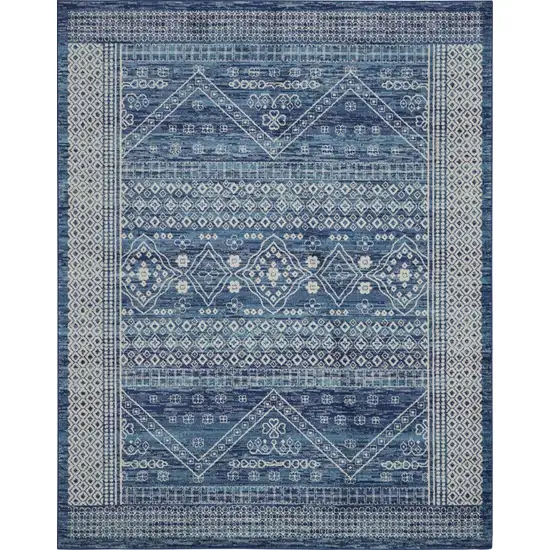 Navy Blue And Ivory Tribal Area Rug Photo 9