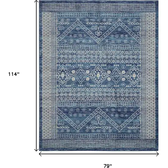 Navy Blue And Ivory Tribal Area Rug Photo 3