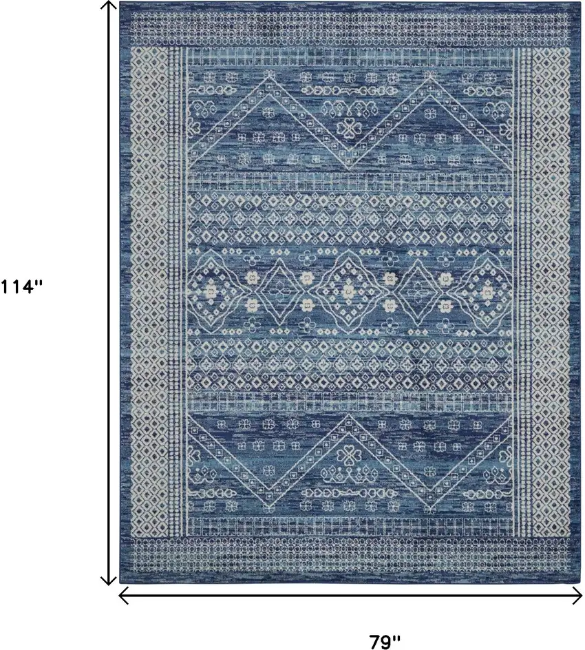 Navy Blue And Ivory Tribal Area Rug Photo 3