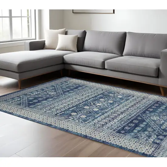 Navy Blue And Ivory Tribal Area Rug Photo 2