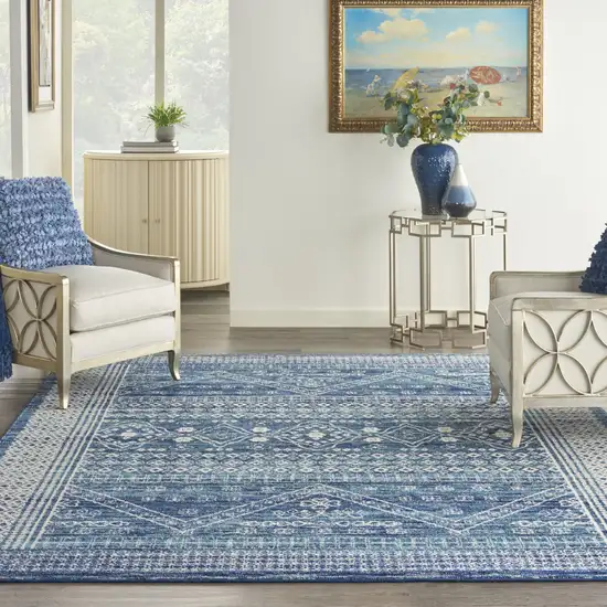Navy Blue And Ivory Tribal Area Rug Photo 4