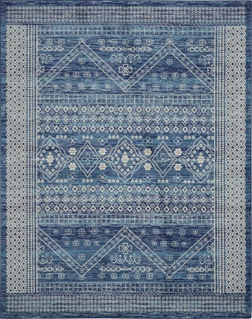 Navy Blue And Ivory Tribal Area Rug Photo 8