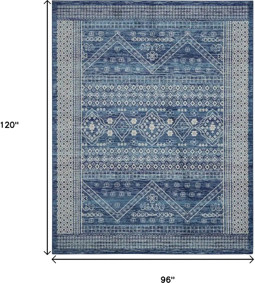 Navy Blue And Ivory Tribal Area Rug Photo 3