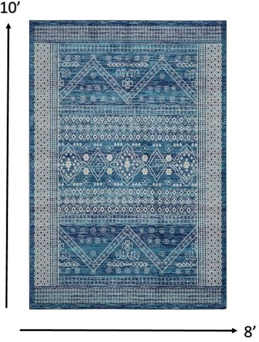 Navy Blue and Ivory Persian Motifs Area Rug Photo 6