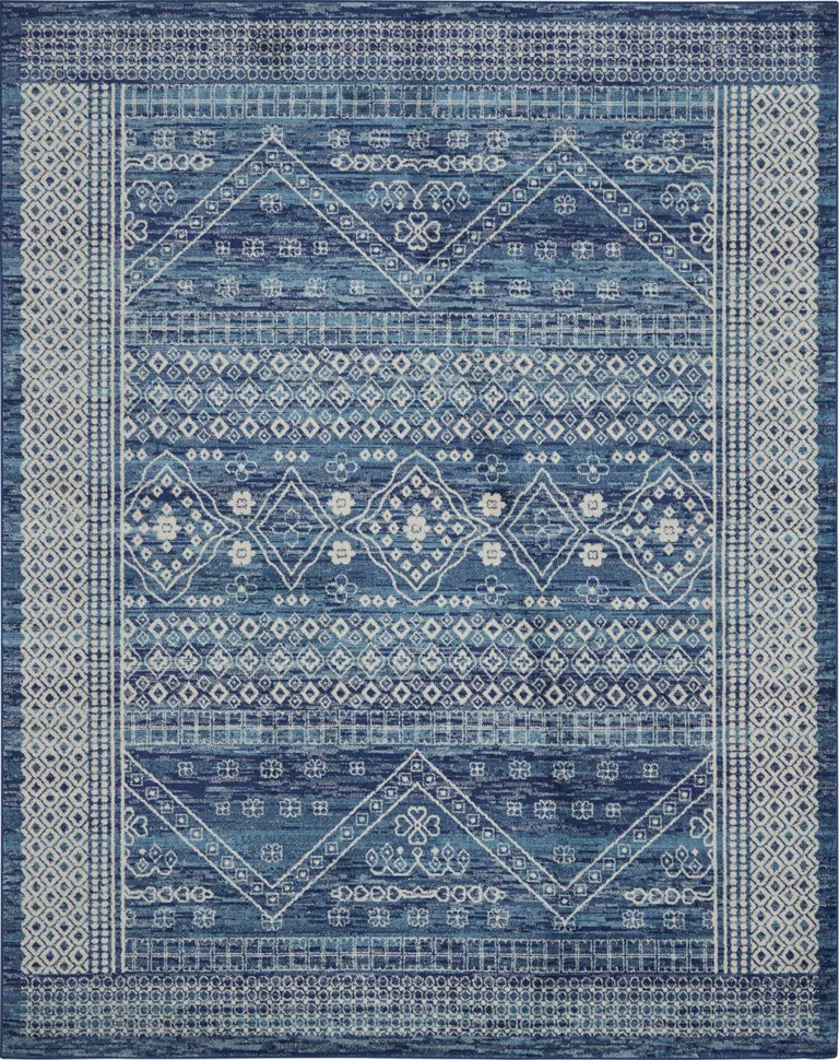 Navy Blue and Ivory Persian Motifs Area Rug Photo 2