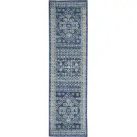 Photo of Navy Blue and Ivory Persian Motifs Runner Rug