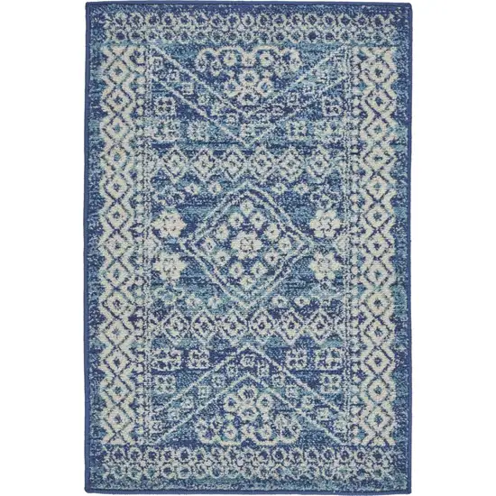 Navy Blue And Ivory Tribal Area Rug Photo 9