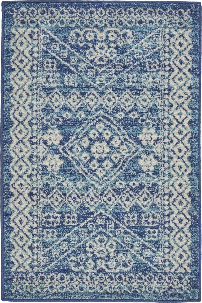 Navy Blue And Ivory Tribal Area Rug Photo 9