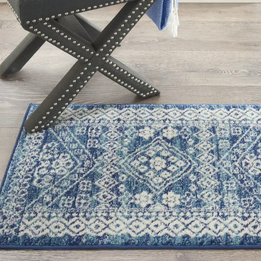 Navy Blue And Ivory Tribal Area Rug Photo 7