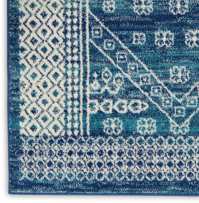Navy Blue And Ivory Tribal Area Rug Photo 9