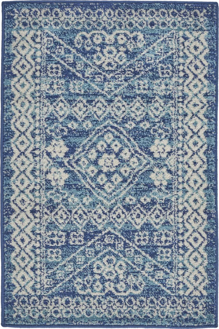 Navy Blue and Ivory Persian Motifs Scatter Rug Photo 5