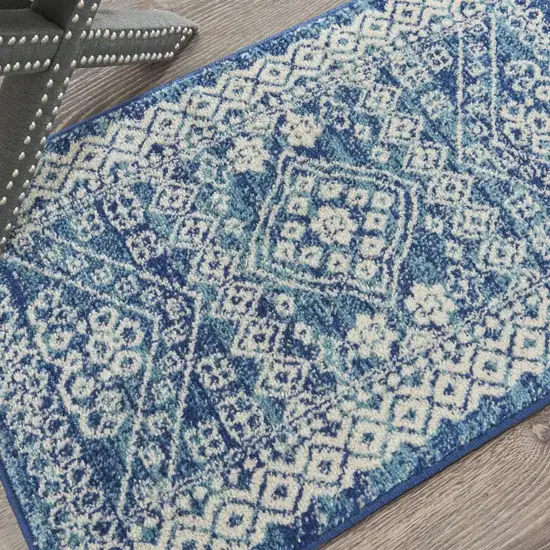 Navy Blue And Ivory Tribal Area Rug Photo 8