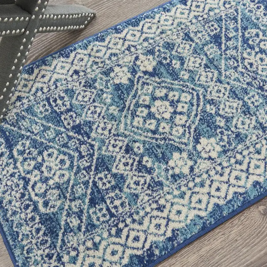 Navy Blue And Ivory Tribal Area Rug Photo 8