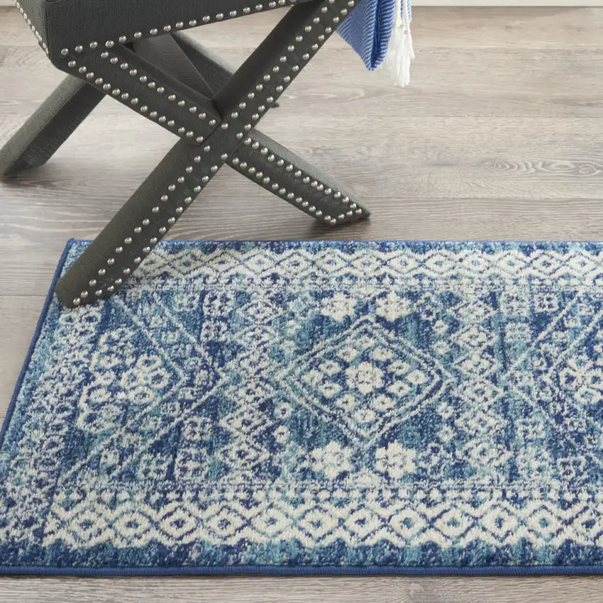 Navy Blue And Ivory Tribal Area Rug Photo 4