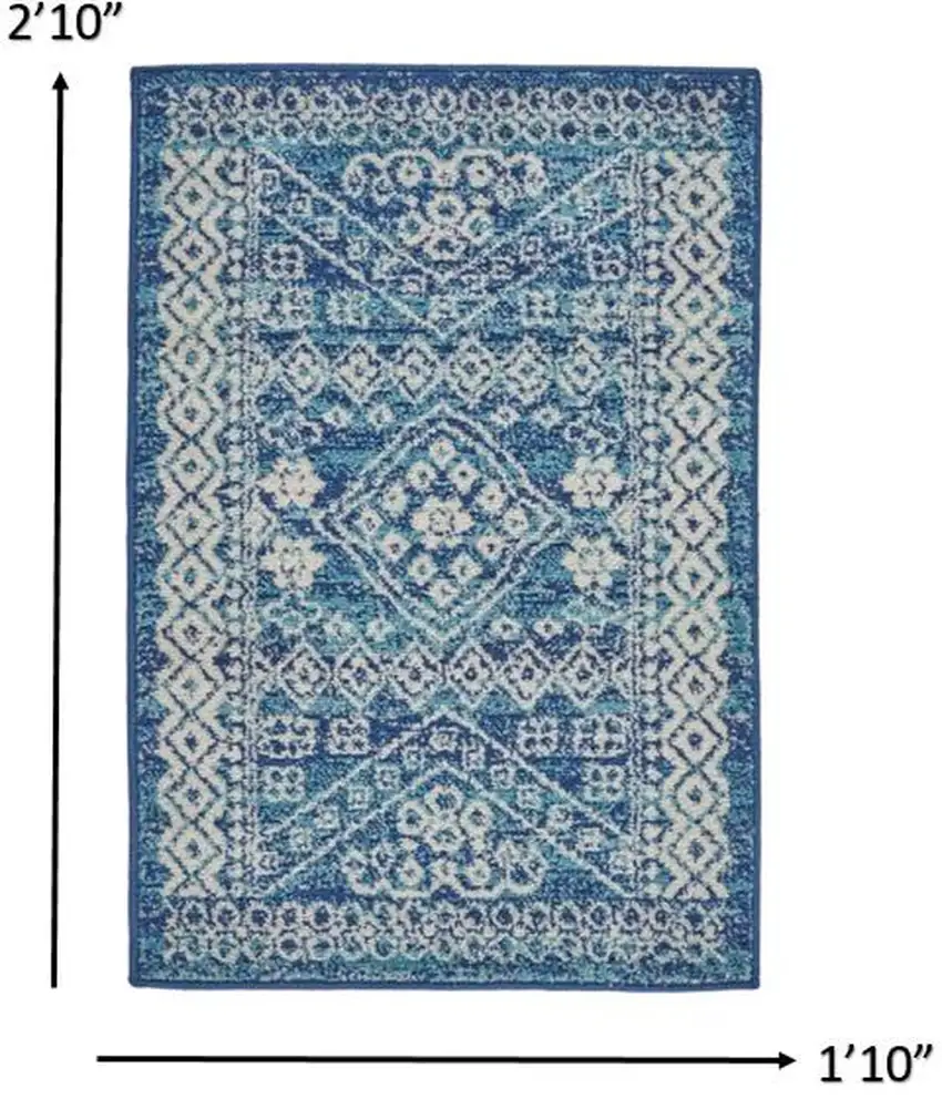 Navy Blue and Ivory Persian Motifs Scatter Rug Photo 7