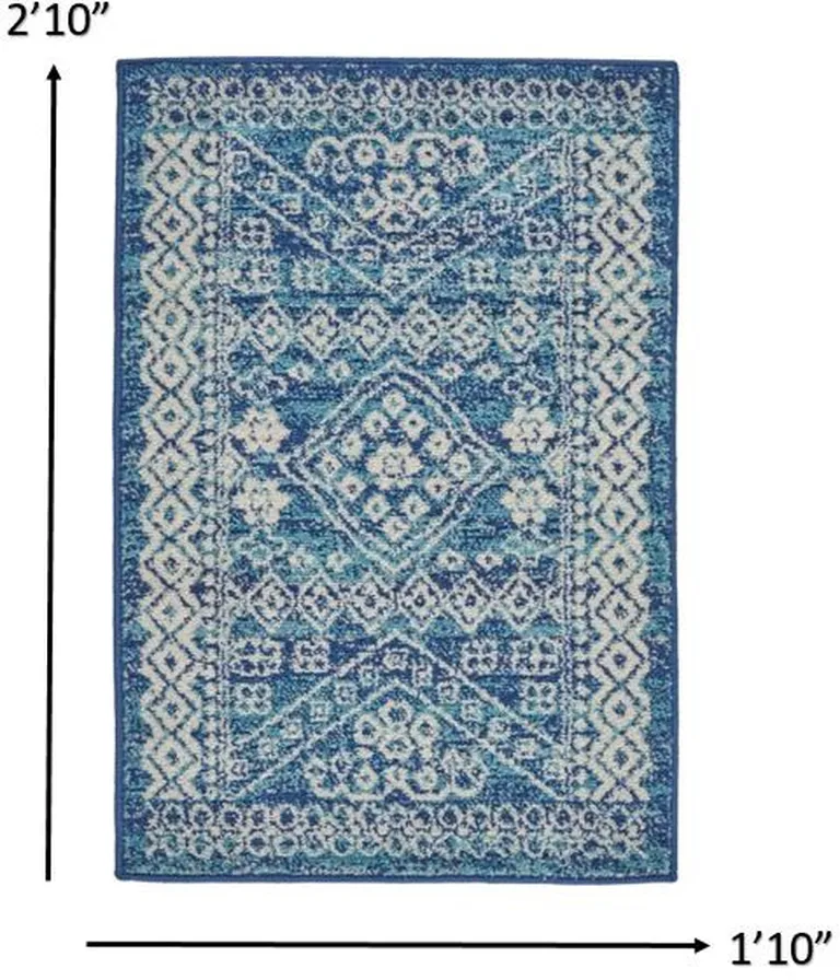 Navy Blue and Ivory Persian Motifs Scatter Rug Photo 2
