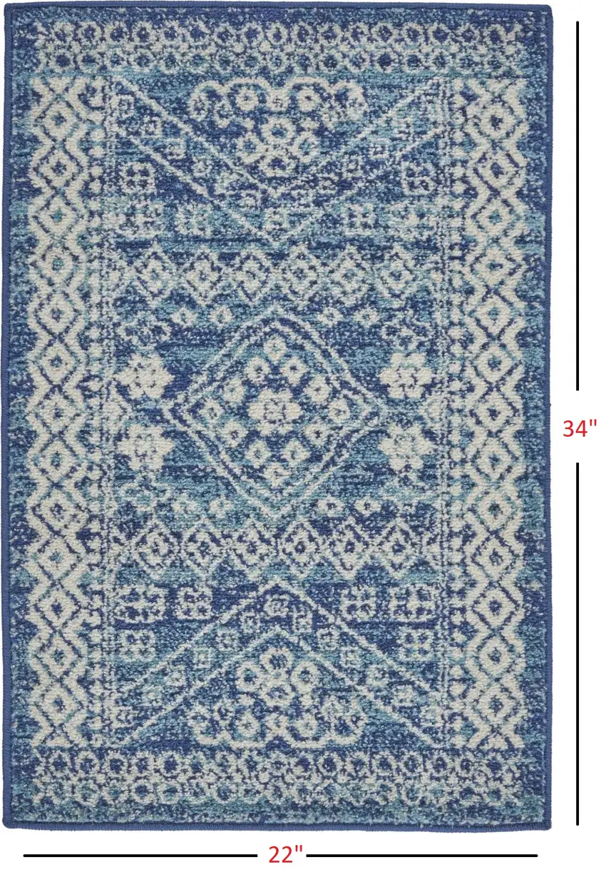 Navy Blue and Ivory Persian Motifs Scatter Rug Photo 6