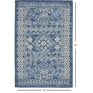 Photo of Navy Blue and Ivory Persian Motifs Scatter Rug