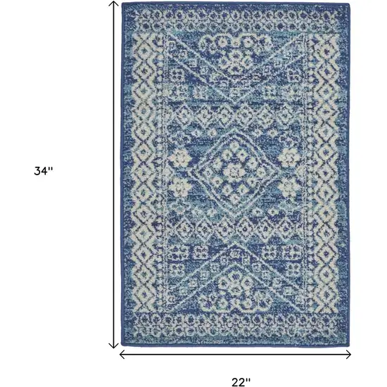 Navy Blue And Ivory Tribal Area Rug Photo 3