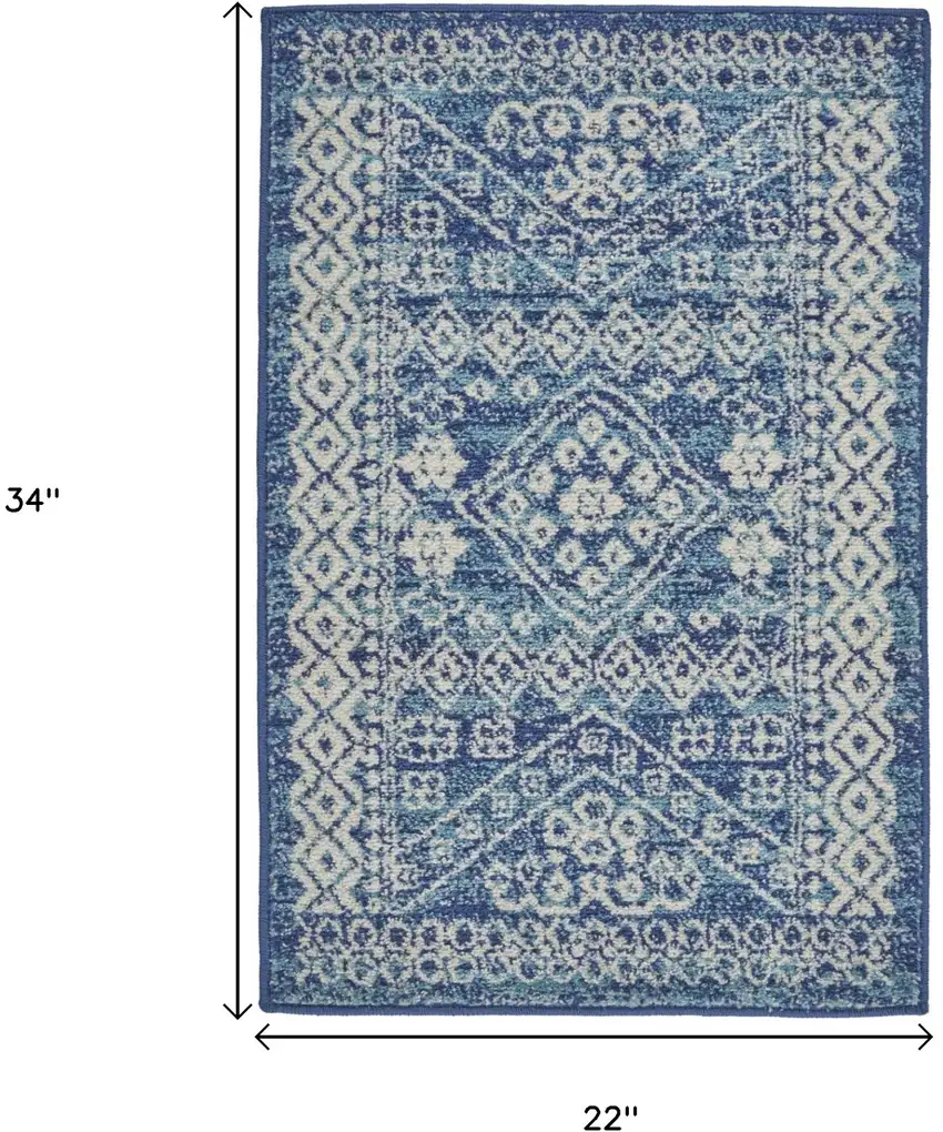 Navy Blue And Ivory Tribal Area Rug Photo 3