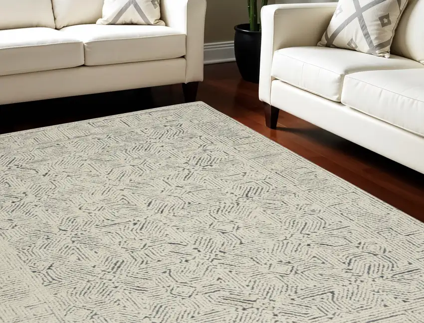 Navy Blue and Ivory Wool Abstract Area Rug Photo 1