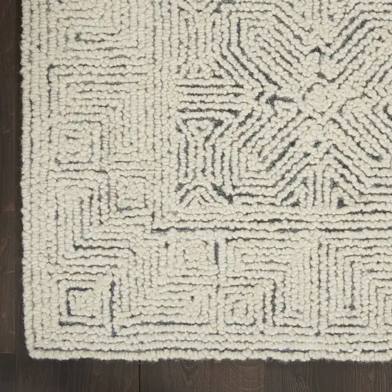 Navy Blue and Ivory Wool Abstract Area Rug Photo 8