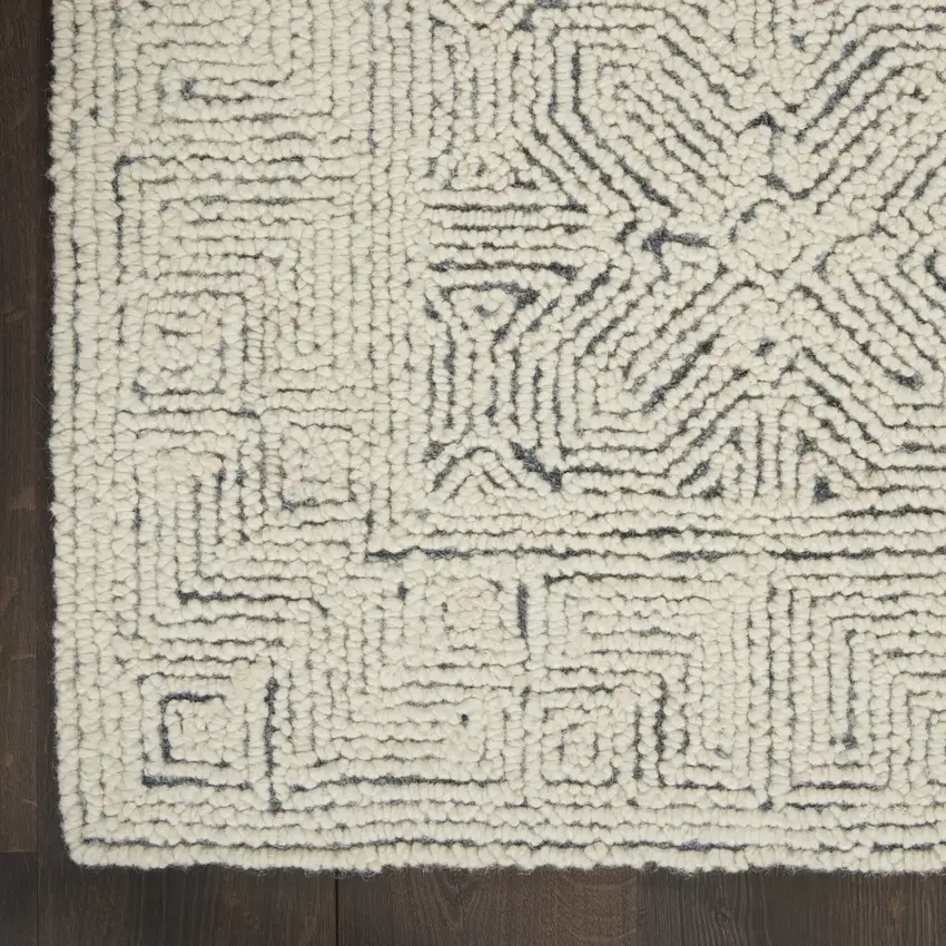 Navy Blue and Ivory Wool Abstract Area Rug Photo 8
