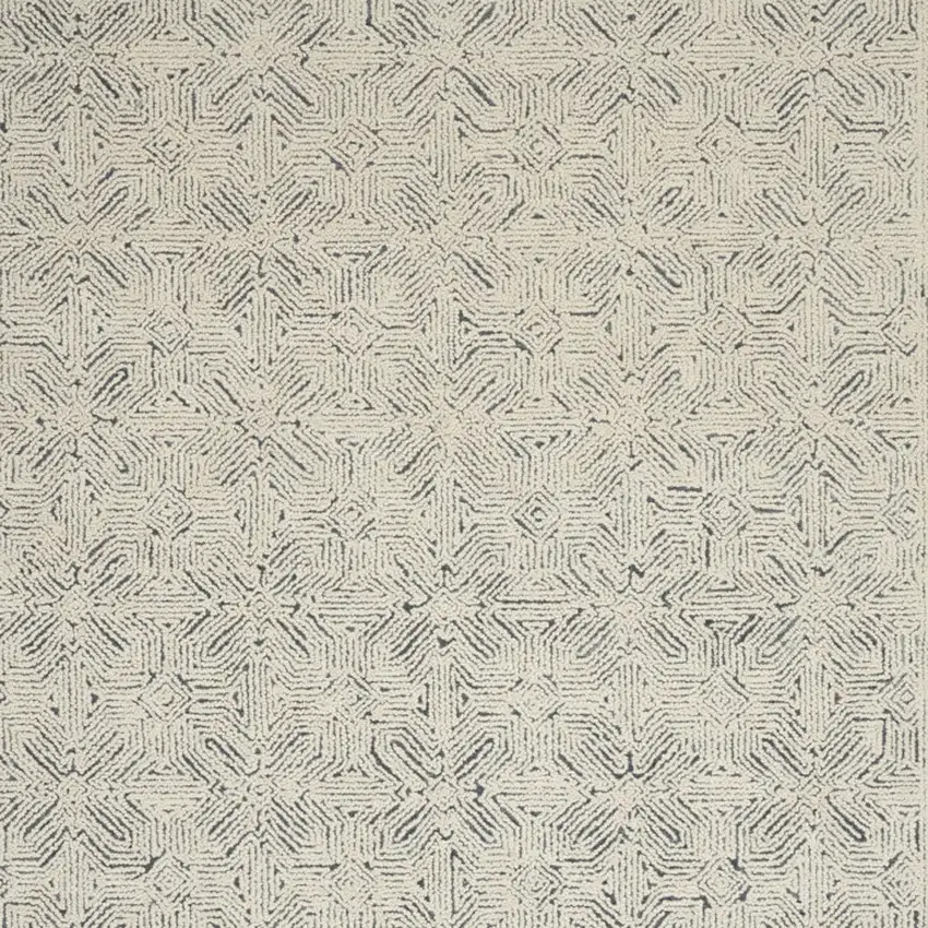 Navy Blue and Ivory Wool Abstract Area Rug Photo 5