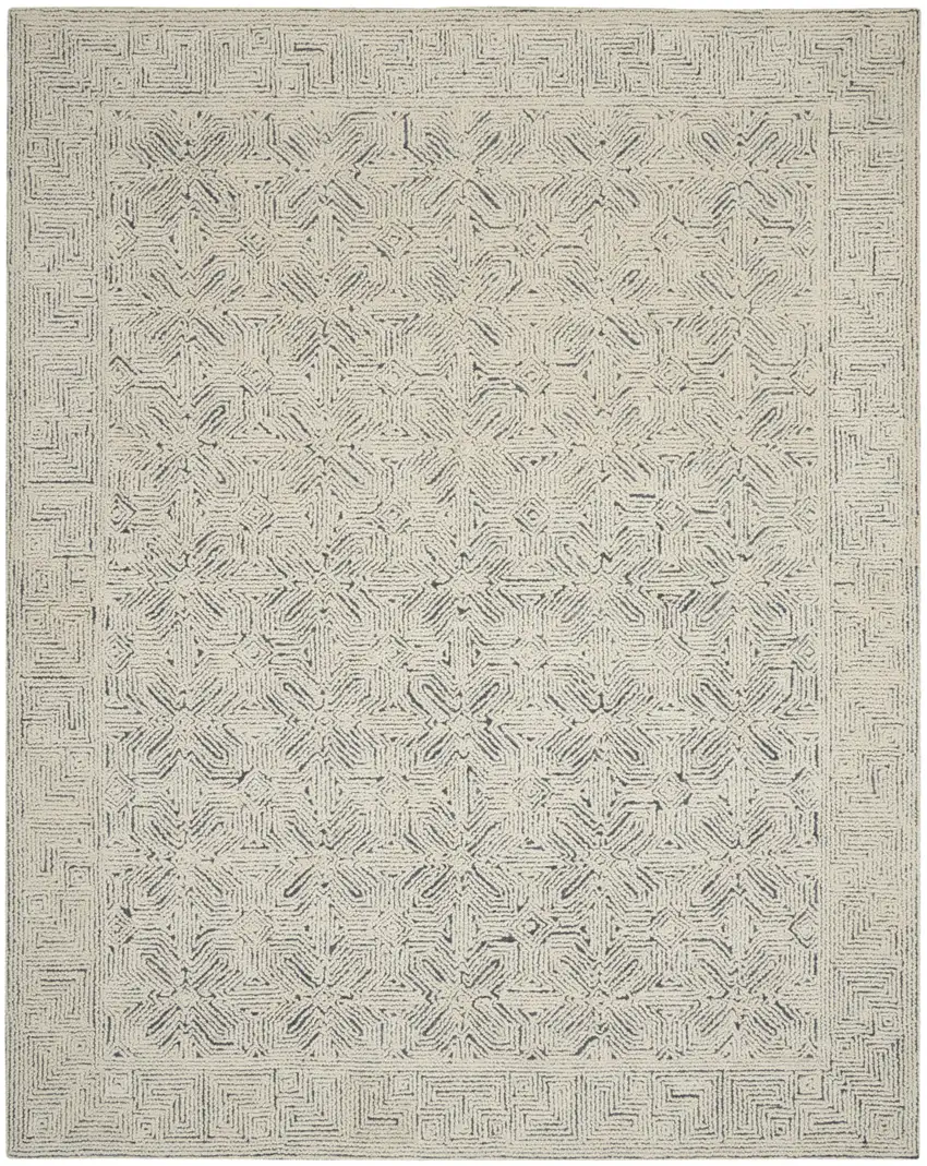 Navy Blue and Ivory Wool Abstract Area Rug Photo 2