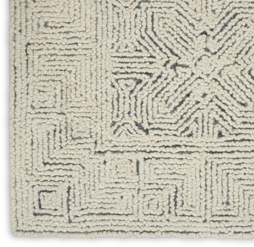 Navy Blue and Ivory Wool Abstract Area Rug Photo 7