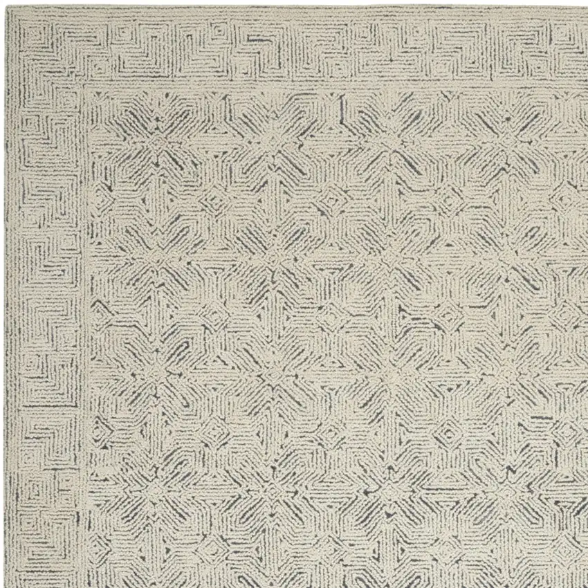 Navy Blue and Ivory Wool Abstract Area Rug Photo 5