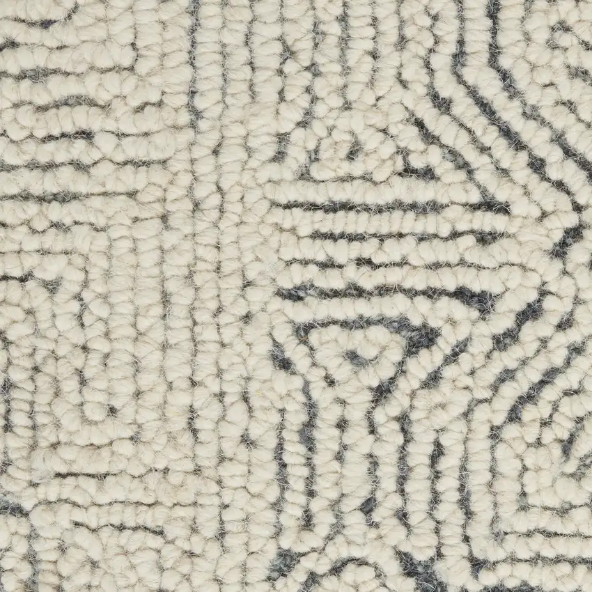 Navy Blue and Ivory Wool Abstract Area Rug Photo 8
